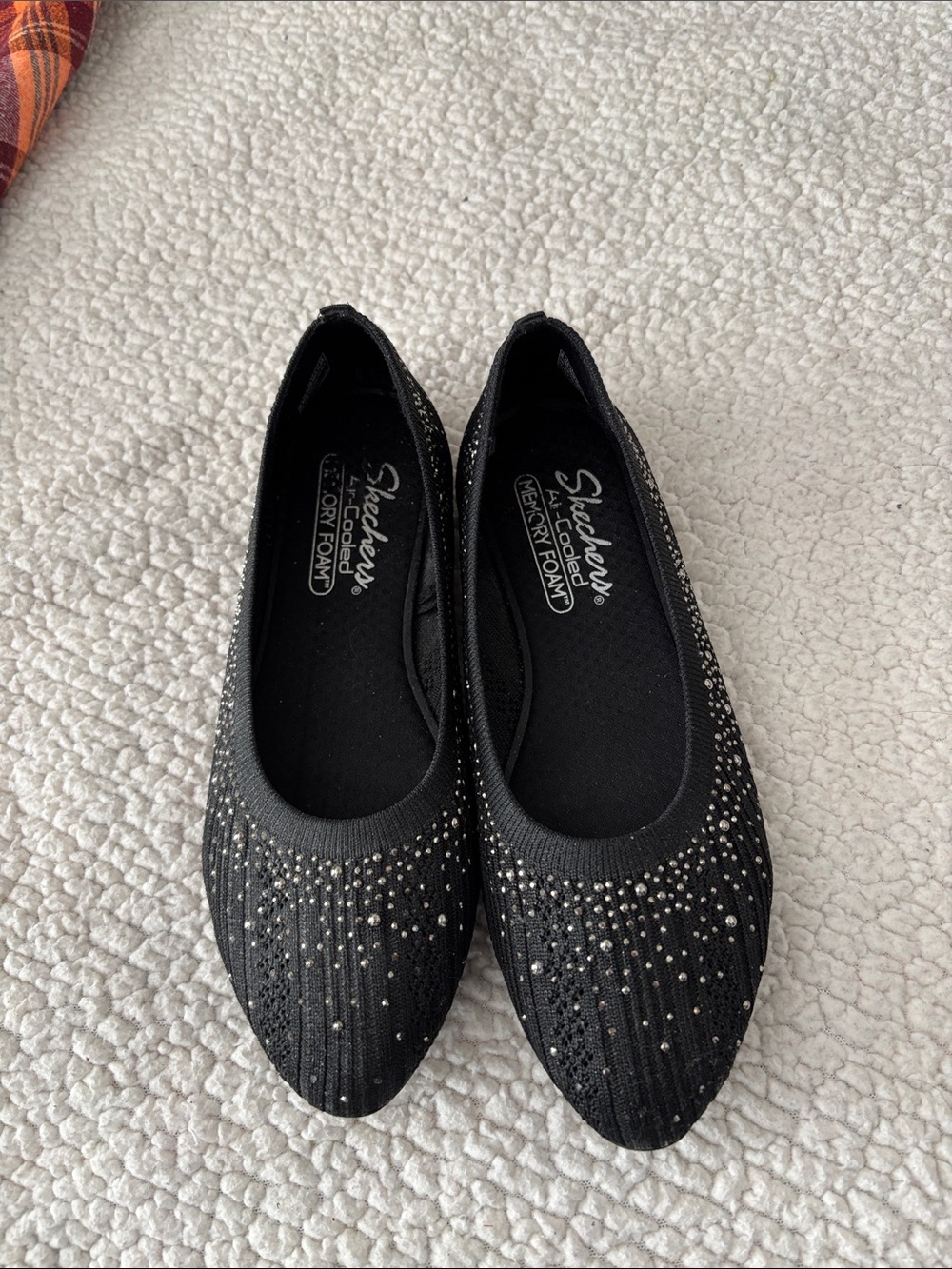 Skechers Black Slip-On Knit Flats with Silver Studs